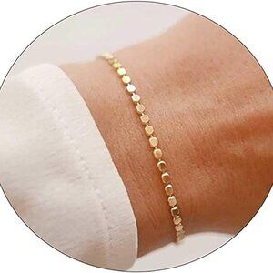 14K Gold Plated Handmade Dainty Dot Bracelet Cute Thin Everyday Bracelets for